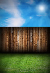 Image showing wood boards fence in the backyard