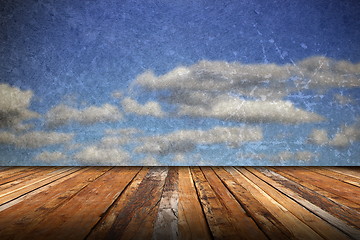 Image showing abstract scratched backdrop with wood terrace