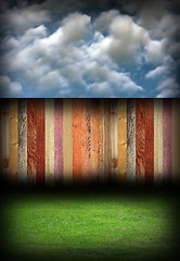 Image showing abstract colorful wood fence in backyard