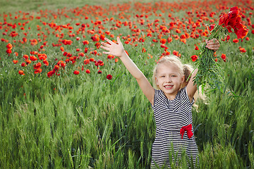 Image showing Little girl on the poppy meadow