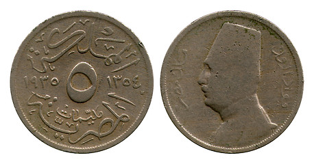 Image showing five milliem, Egypt, shah Fuad First, 1935