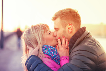 Image showing Kissing european couple