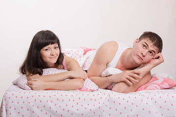 Image showing Young couple in bed dreaming