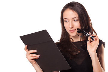 Image showing Teacher in glasses with clipboard