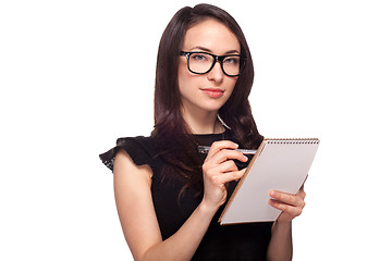 Image showing University student in glasses with notepad