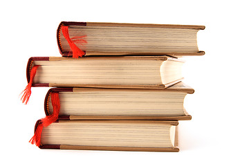 Image showing Books with bookmarks on white background