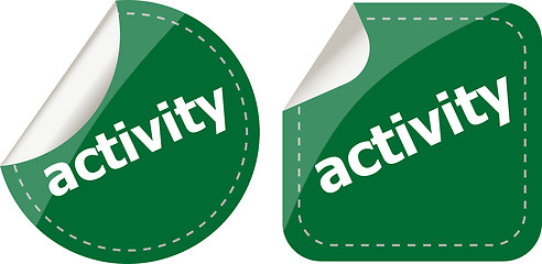 Image showing activity stickers set, icon button isolated on white