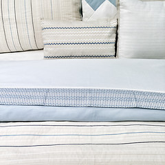 Image showing Elegant blue bed linen