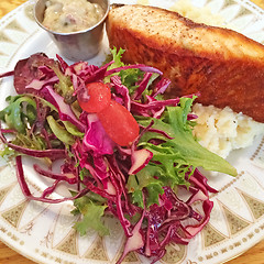 Image showing Grilled salmon and salad