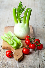 Image showing fresh organic fennel, celery and tomatoes