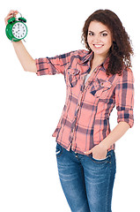 Image showing Girl with alarm clock