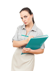 Image showing business woman with a turquoise folder