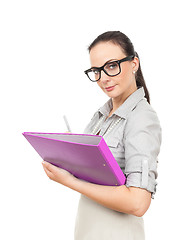 Image showing business woman with a pink folder