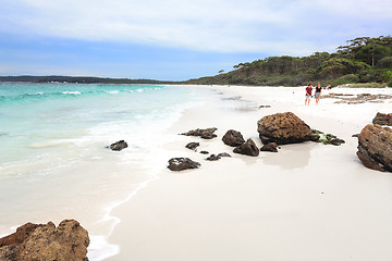 Image showing HYAMS BEACH, AUSTRALIA - APRIL 9, 2014;  Tourists enjoy the whit