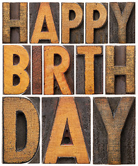 Image showing happy birthday in wood type