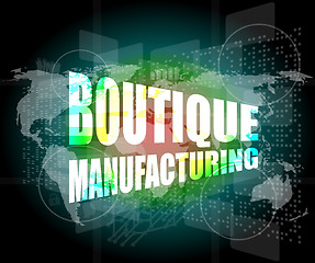 Image showing words boutique manufacturing on touch screen technology background