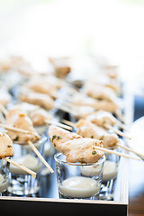 Image showing Chicken pieces on skewers