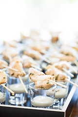 Image showing Chicken pieces on skewers