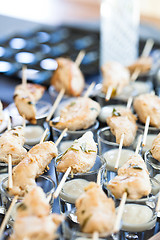 Image showing Chicken pieces on skewers