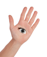 Image showing Open hand with eye