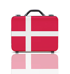 Image showing Business suitcase for travel with reflection and flag of Denmark