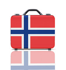 Image showing Business suitcase for travel with reflection and flag of Norway