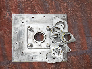 Image showing Steel parts on factory floor