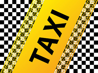 Image showing Checkered taxi background with tire treads and shadows