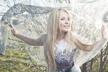 Image showing Spring lace dress fashion blonde woman