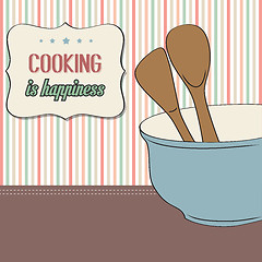 Image showing background with kitchen cooking wooden utensils storage pot