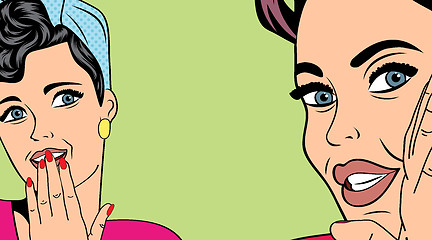 Image showing Two pop art girlfriends talking, comic art illustration