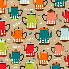 Image showing Seamless pattern with vintage Kettles