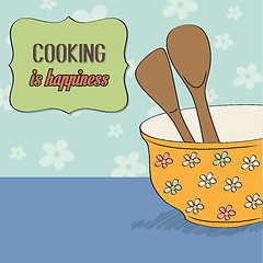 Image showing background with kitchen cooking wooden utensils storage pot