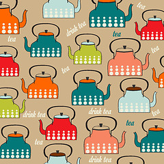 Image showing Seamless pattern with vintage Kettles