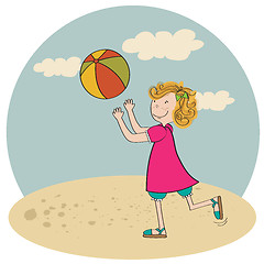 Image showing  girl playing ball on the beach