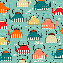 Image showing Seamless pattern with vintage Kettles