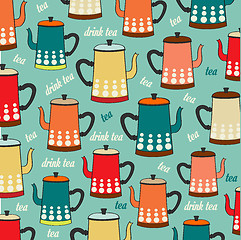 Image showing Seamless pattern with vintage Kettles