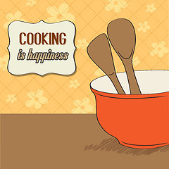 Image showing background with kitchen cooking wooden utensils storage pot