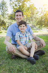 Image showing Handsome Mixed Race Father and Son Park Portrait