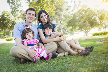 Image showing Attractive Young Mixed Race Family Park Portrait