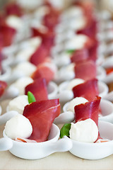 Image showing Prosciutto and mozzarella appetizers