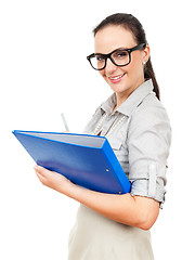 Image showing business woman with a blue folder