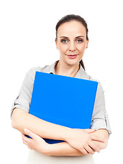 Image showing business woman with a blue folder