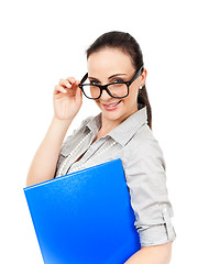 Image showing business woman with a blue folder