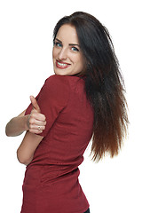 Image showing Woman gesturing thumbs up