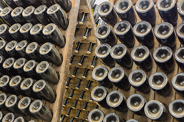 Image showing Collection sparkling wines aging in the rack