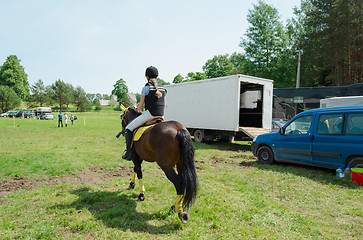 Image showing girl ride dwarf horse 