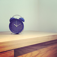 Image showing Blue old-fashioned alarm clock