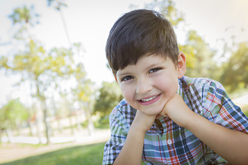 Image showing Cute Young Boy Outdoors Portrait