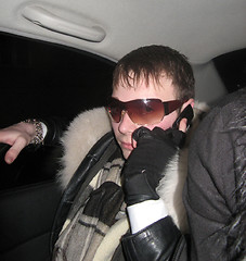 Image showing The glamour extravagant guy with phone in car